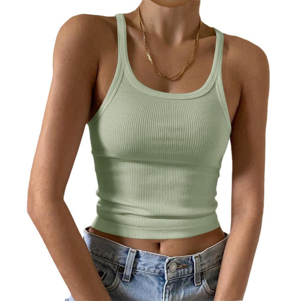 Women's Fashion Casual T-shirt Round Neck Vest Slim Bottom Solid Color Tops