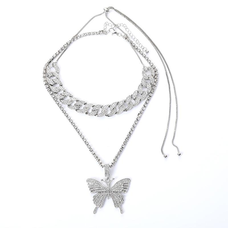 Big Butterfly Bling Necklace Trendy Fashion Collars Necklace Butterfly Pendant  Necklace for Women
