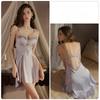 Damen Sexy Spitze Schlafkleid Tiefes V Cami Nachthemd Gepolstert Rückenfrei Eis Seide Nachtwäsche