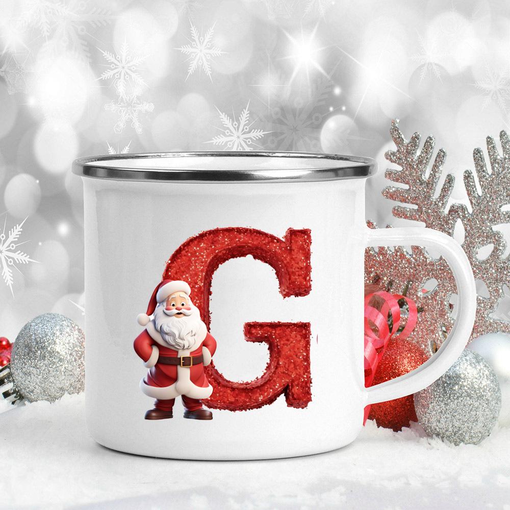 26 Letter Santa Claus Printed Enamel Cup Milk Juiice Coffee Cup Mug Best Christmas Gift For Family Friends