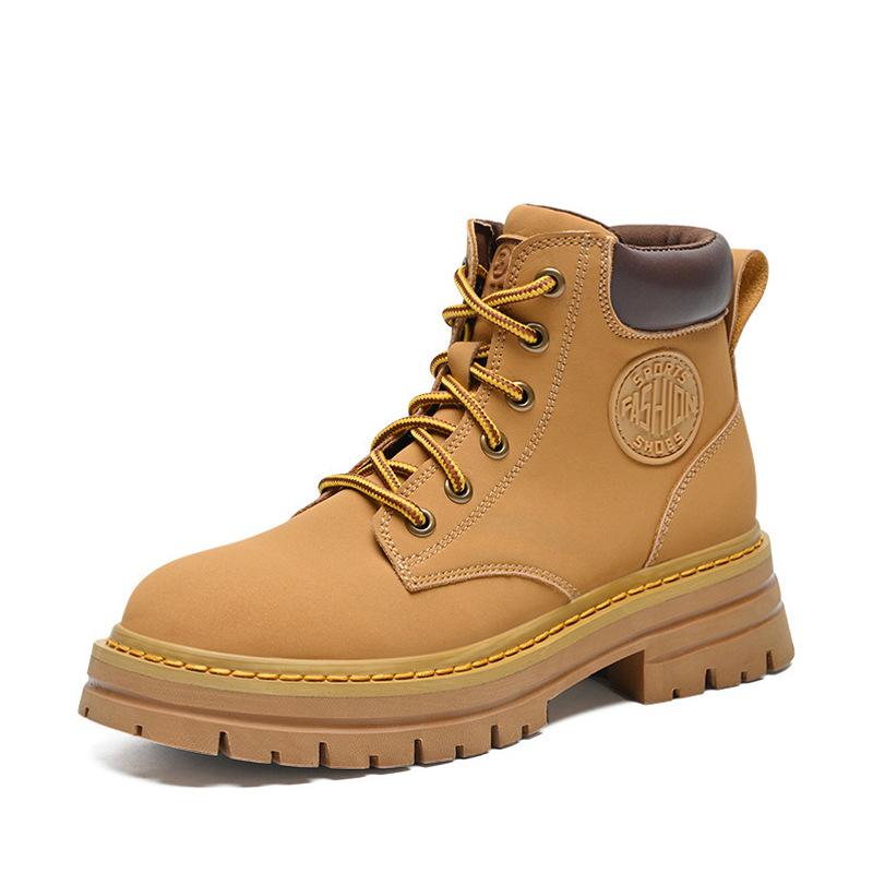 Martin boots short boots women's thick heel thick sole new leather lace-up big yellow boots women's boots versatile