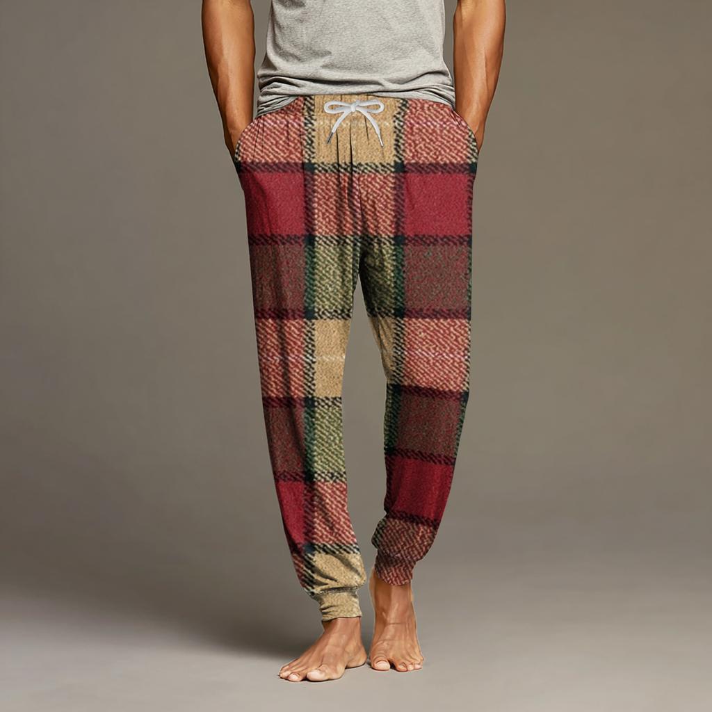 Men's Drawstring Pocket Cuffed Casual Pants Home Sleep Pants