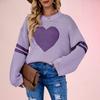 Women's Winter Versatile Long Sleeve Contrast Color Valentine's Day Love Loose Knitted Round Neck Pullover Sweater