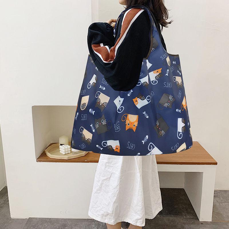 Women's Eco-Friendly Cute Cartoon Waterproof Shopping Bag - Lightweight and Foldable with Large Capacity