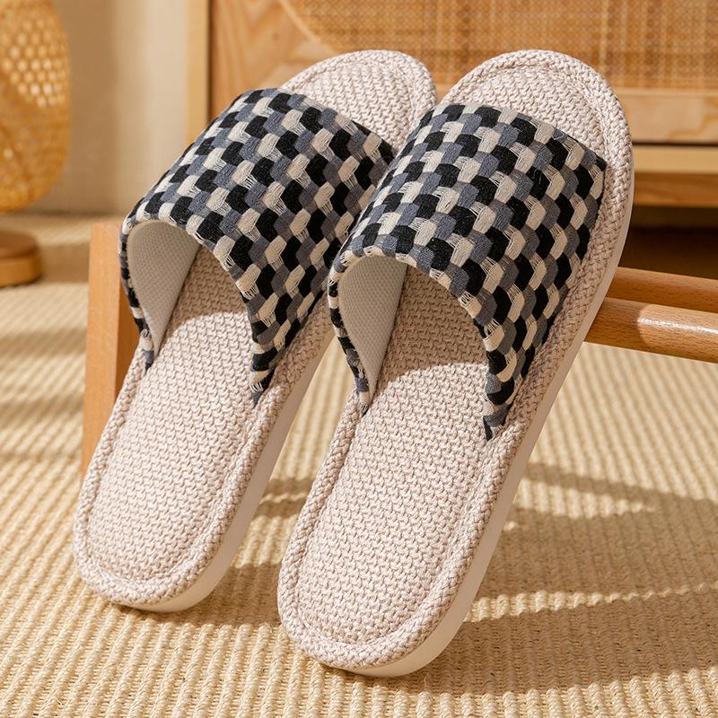 Linen Slippers Household Thick Bottom Straw Men and Women Cool Slippers Home Indoor Non-smelly Feet Non-slip Summer