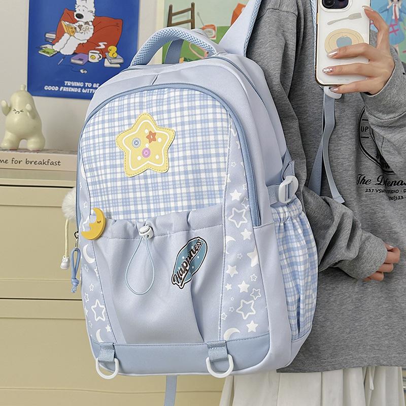 Schoolbag Japanese Small Fresh Girl Schoolbag Ins College Style Cute Backpack Junior High School Student Plaid Large Capacity Backpack