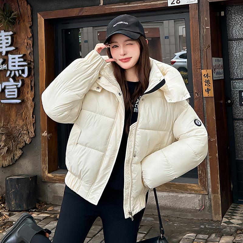 2025 winter new new hooded cotton jacket short warm sleeve label jacket