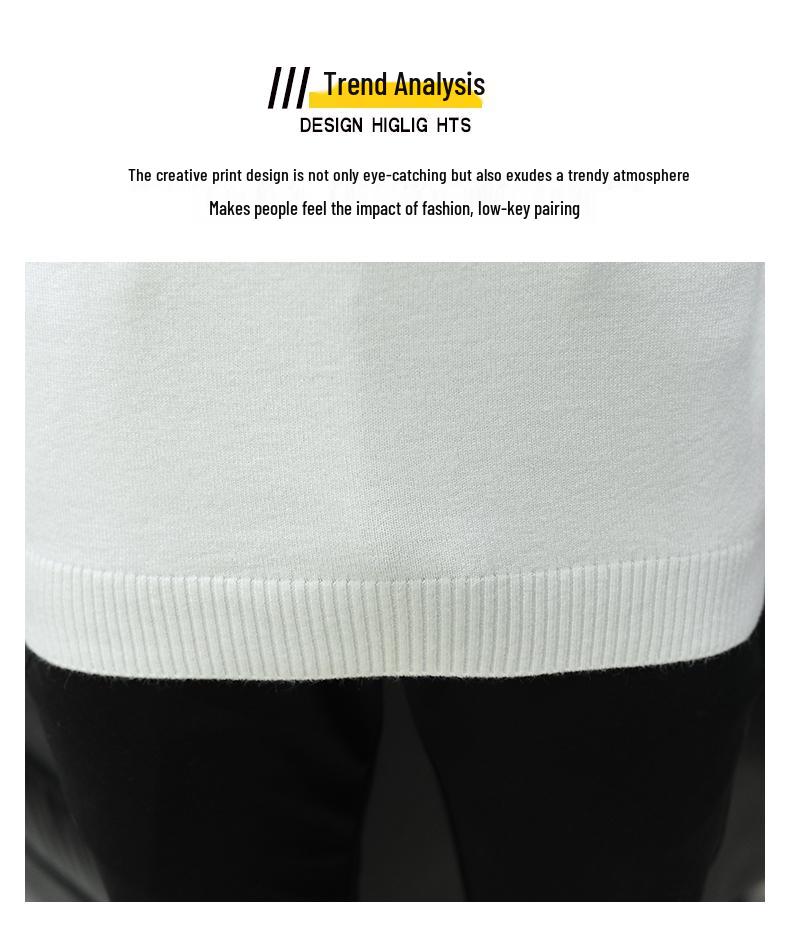 Men's White Round Neck Long Sleeve Knit Sweater for Spring, Autumn, and Winter