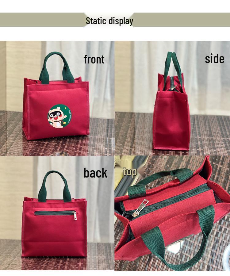 Cute Bear Canvas Lunch Tote - Large Capacity Bento Bag for Students & Moms