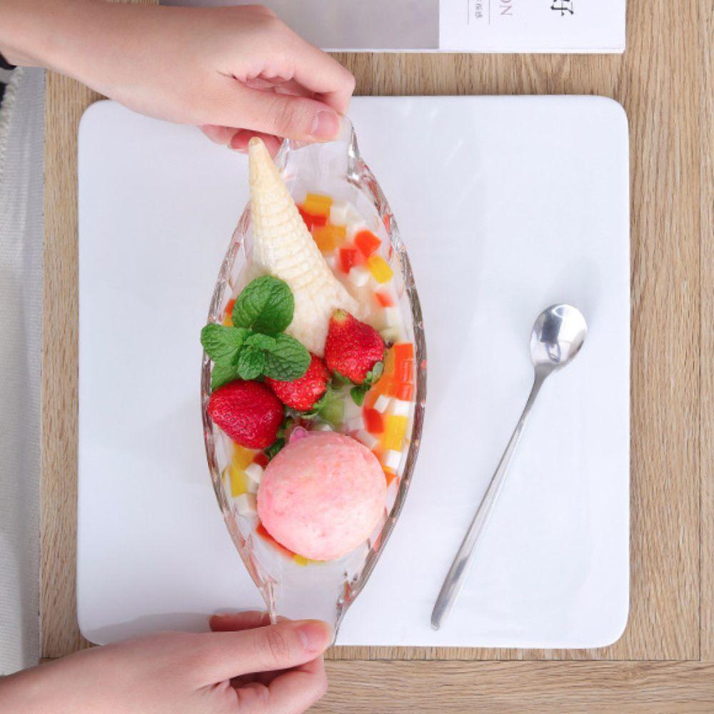 2pcs Transparent Boat Shaped Ice Cream Bowl Large Size Snack Tray Multifunctional Dessert Plate  KTV