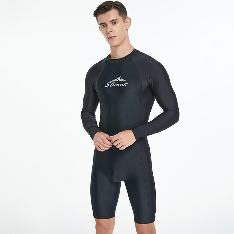 

Sharbat One-piece Swimsuit Men s Long-sleeved Sunscreen Quick-drying Breathable Front Zipper Water Sports Nylon L（50-60KG）