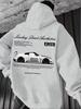Arrival Sports Car Graphic Hoodie For Men White Street Racing Aesthetic Pullover With Spfrd Letter Print Streetwear