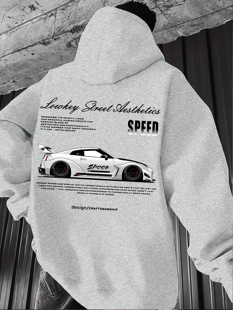 Arrival Sports Car Graphic Hoodie For Men White Street Racing Aesthetic Pullover With Spfrd Letter Print Streetwear