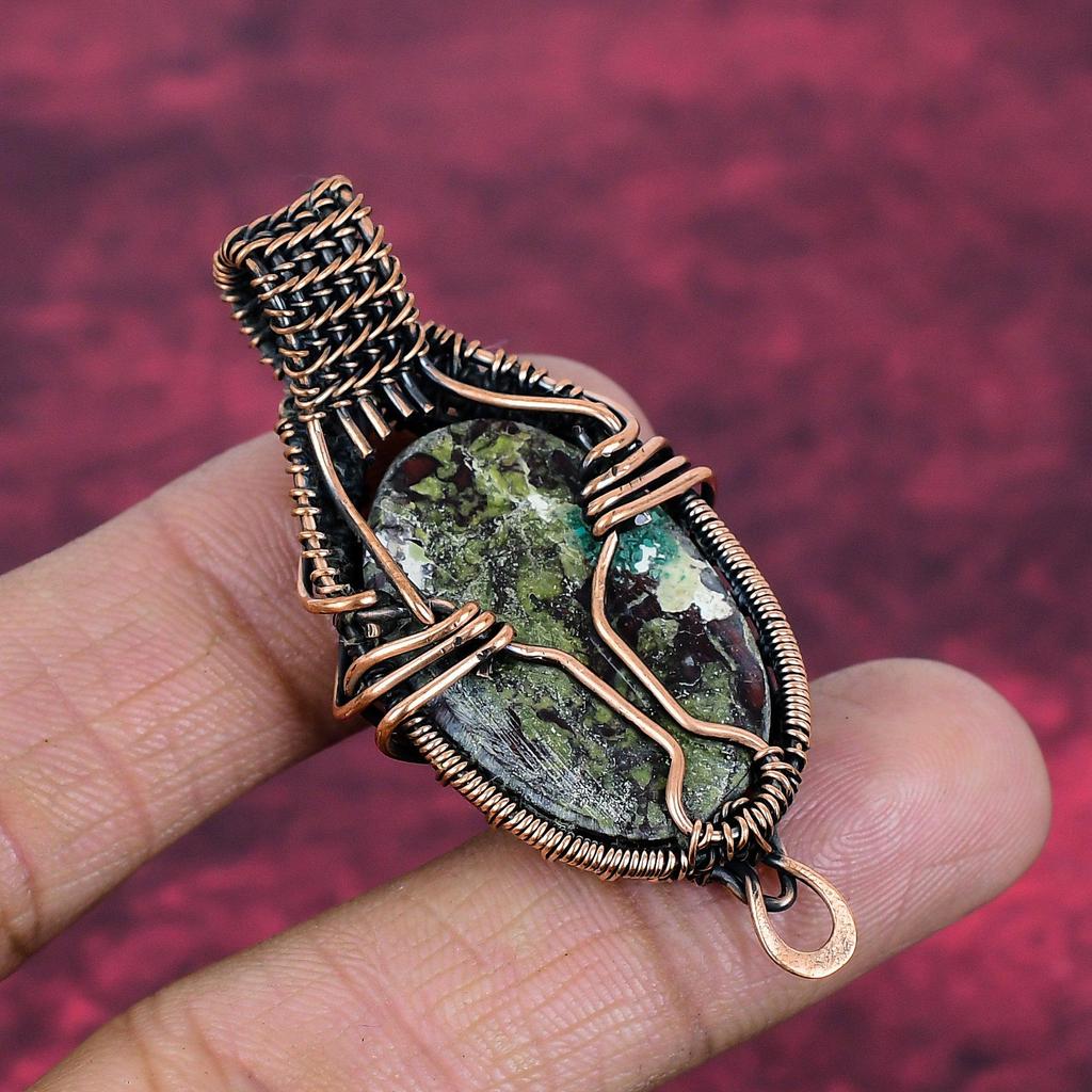 Dragon Bloodstone Pendant Copper Wire Wrapped Jewelry Handmade Gemstone Pendant