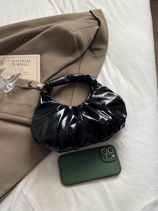 Women's Glossy Metal PU Cloud Handbag with Pleated Design - European & American Style
