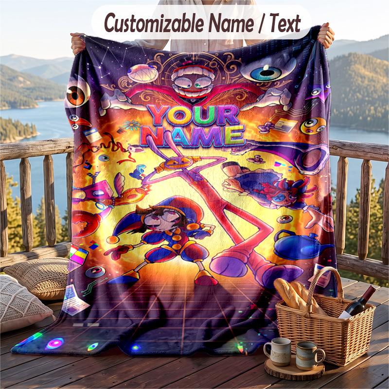 The Amazing Digital Circus Flannel Blanket, Personalized Custom Name Text, Soft Warm Plush Throw Blanket For Gift