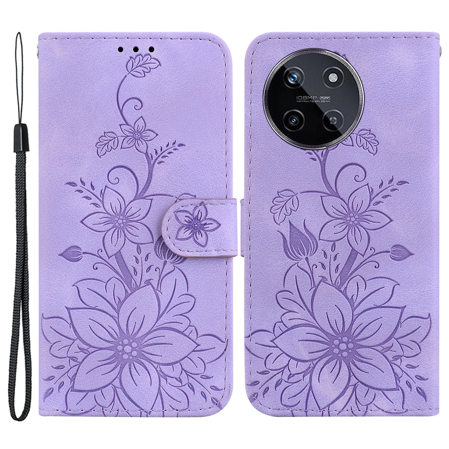 

For Realme 11 4G (159.9x73.3x7.95mm) Wallet Leather Phone Case Flower Pattern Purple
