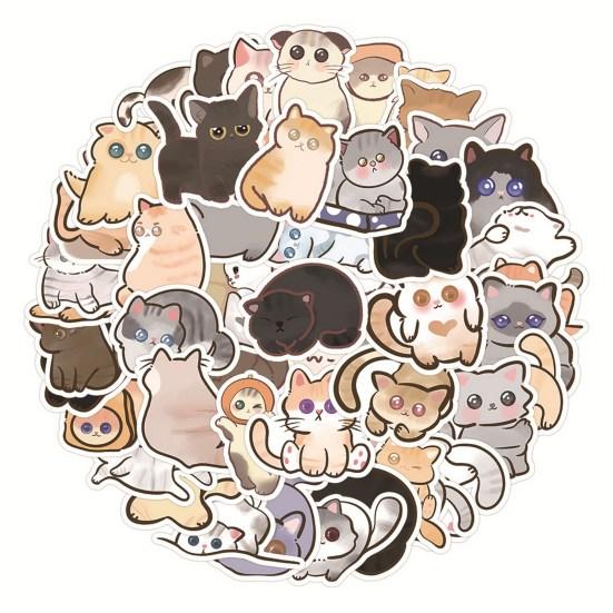 60Pcs Cat Sticker Cartoon Pattern Waterproof Adorable Decorative Water Bottle Laptop Skateboard Cat Sticker Reward Gift
