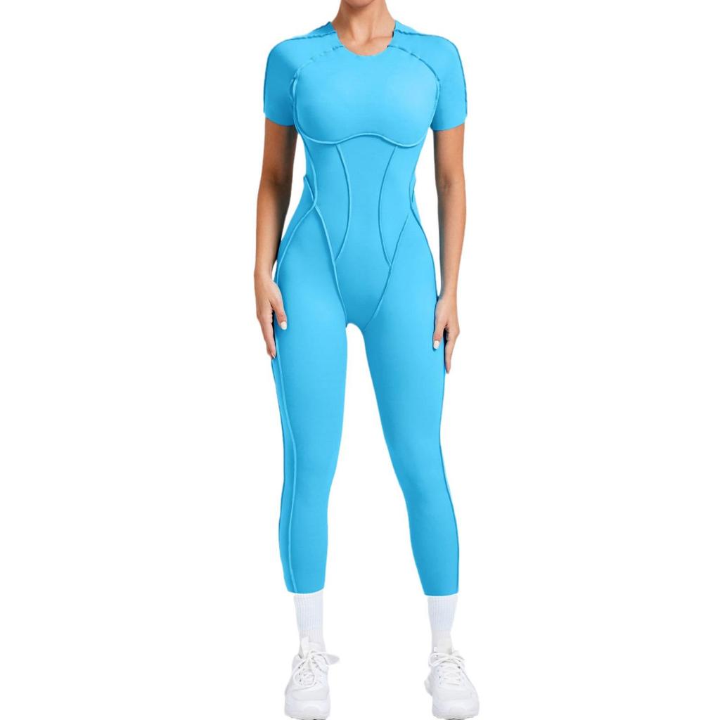 European & American 3D Backless Short Sleeve Jumpsuit - Autumn/Winter Yoga Activewear