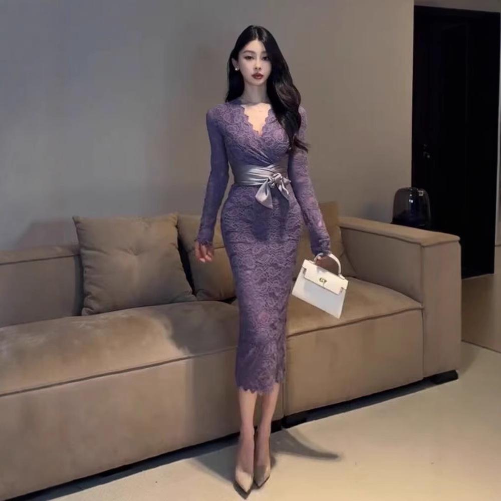2025 French Plus Size Sexy Slimming Lace Dress for Mature Women - Hot Style Socialite Outfit