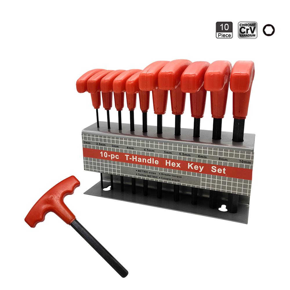 10-Piece Blackened T-Handle Hex & Torx Set with Iron Rack - Metric H2-H10, Imperial 3/32-3/8, Torx T7-T40