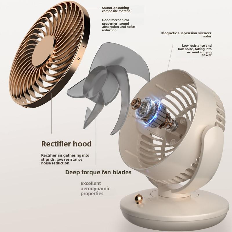 6" Bordvifte Bærbar USB Bordvifte 3 Hastighetsinnstillinger 300° Vipp & 120° Oscillering Stille Luftsirkulator for Hjemmekontor Beige