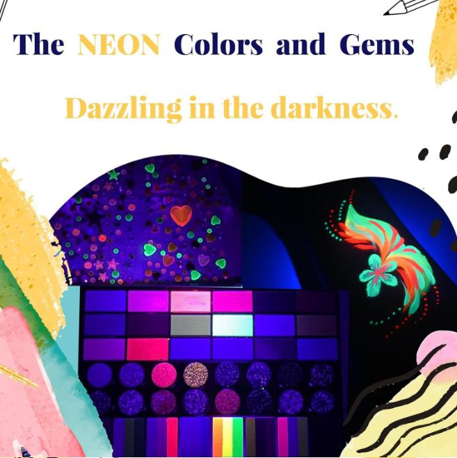 Face Paint Palette, Halloween and Easter Face Painting Makeup, Bright Colors, Quick Drying, Glitter, Gradient Effects & Stencils