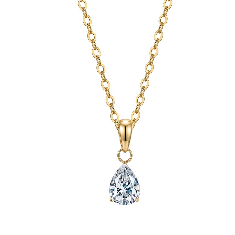 Minimalist Teardrop Pendant Necklace 316 Stainless Steel Gold Tone With AAAAAA Pear Cut Cubic Zirconia Adjustable Chain Women