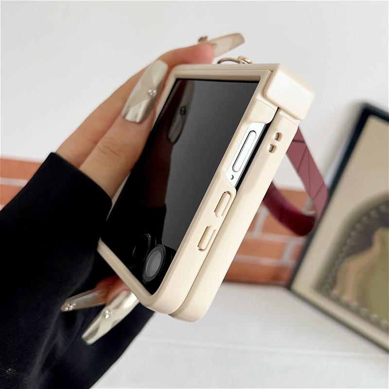 For Samsung Galaxy Z Flip 8 7E 7 6 5 4 Geometric Prism Magnetic Phone Case With Wrist Strap Hinge Protection Shockproof Cover