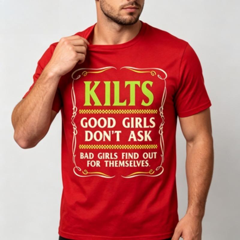 Pure Cotton Unisexs Tee Classic Border Frame Kilt Humor Quote With Checkerboard Separator Streetwear Crew Neck Tshirt