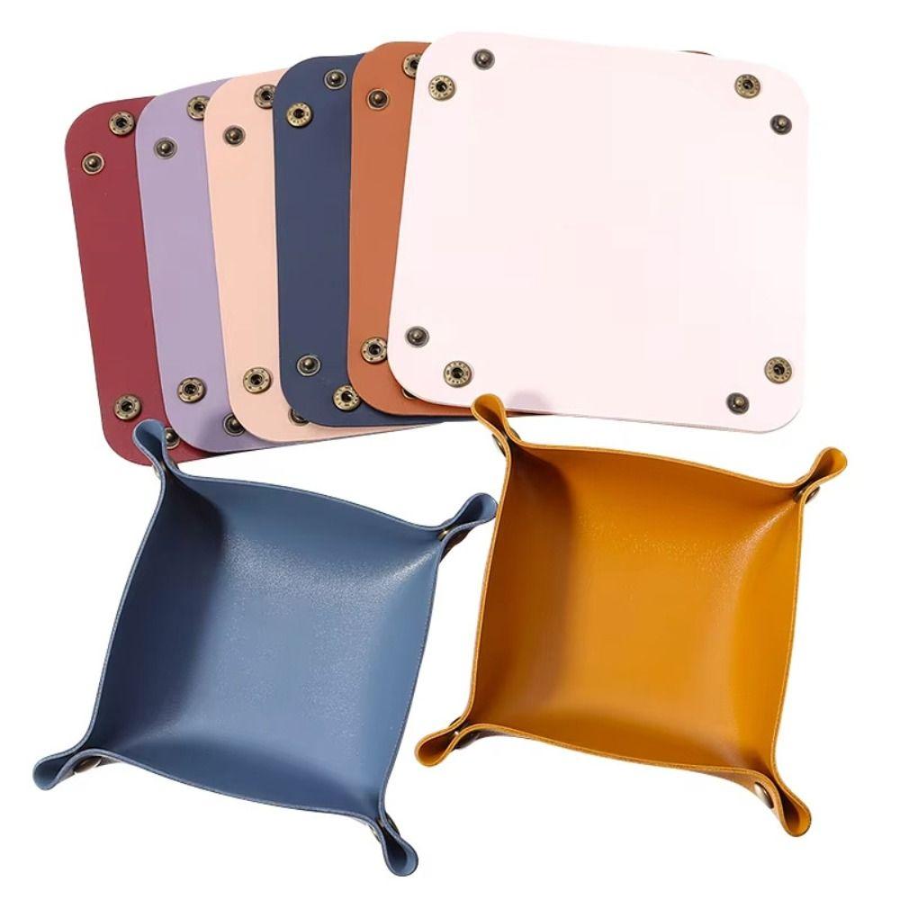 Large Capacity Leather Tray Foldable Storage Tray for Jewelry Phone Key Wallet Coin
