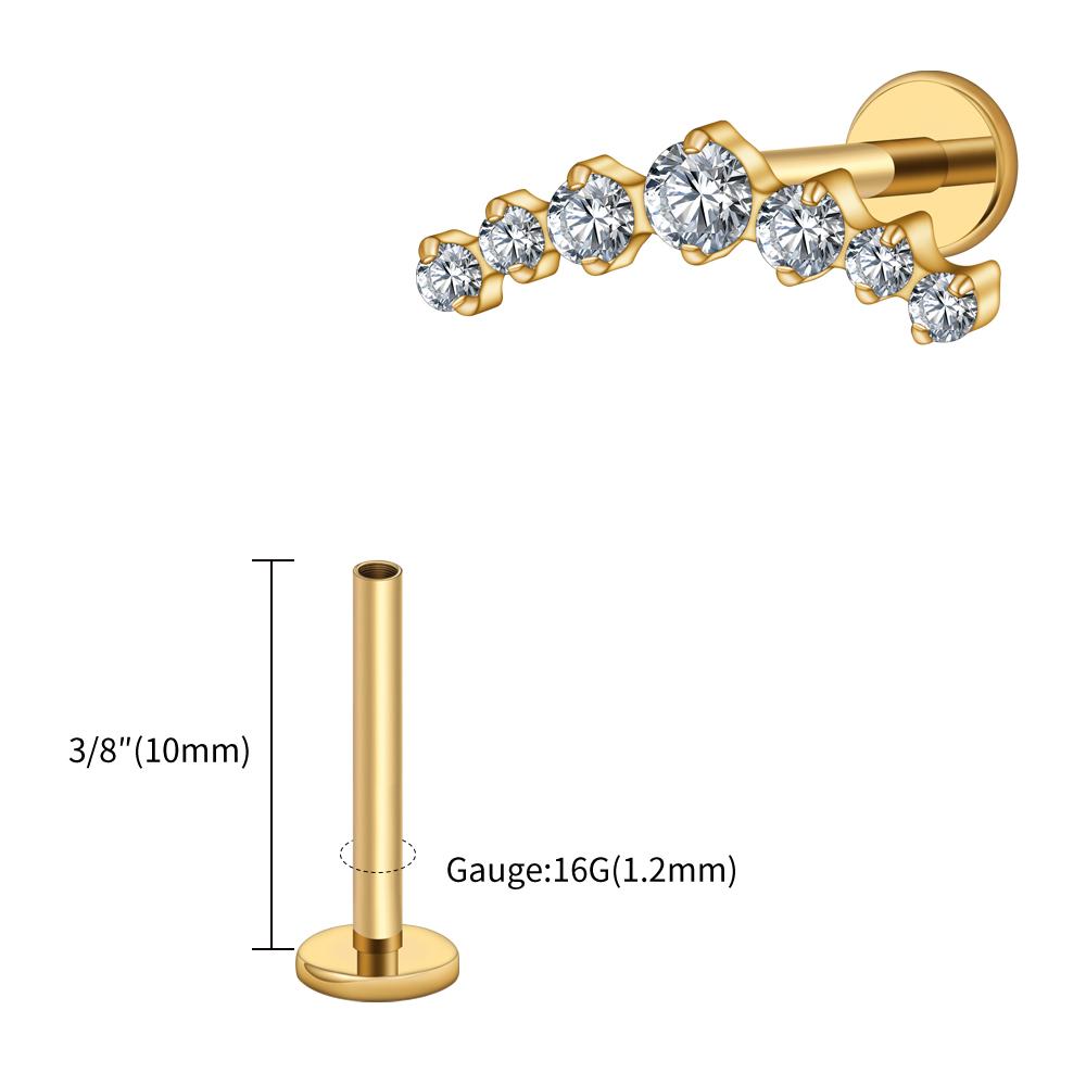 Pravý Velký ASTM F136 Titan 16G CZ Seskupený Climber Stud Náušnice Labret Helix Tragus Chrupavka Stud Plochý Zadní Piercing