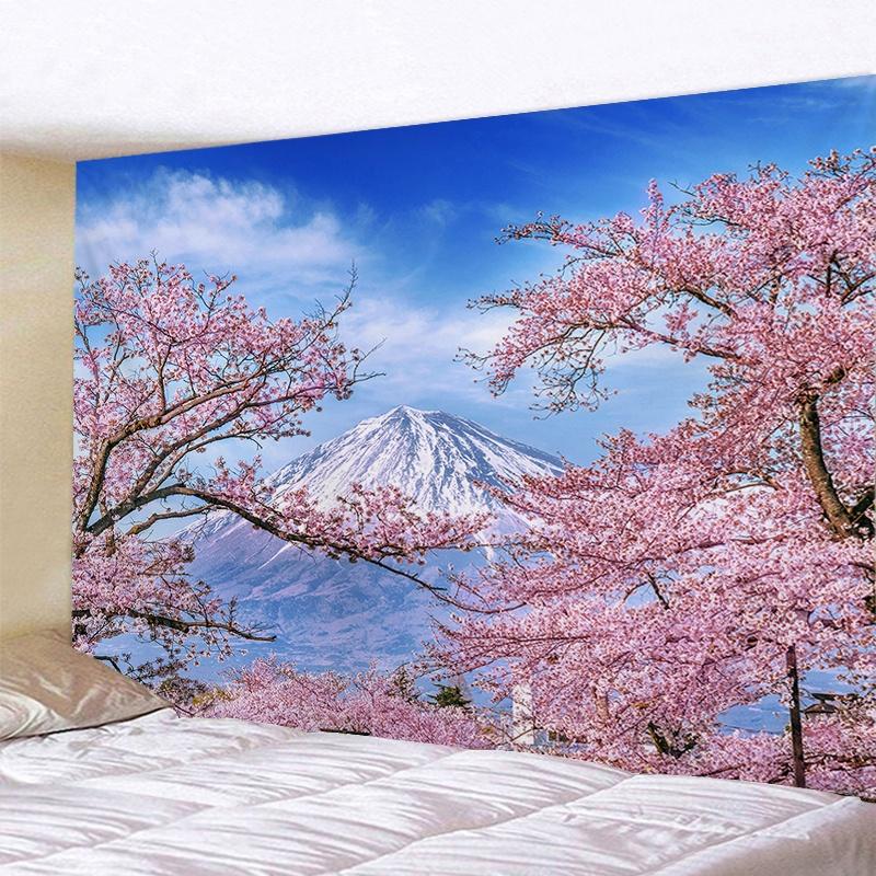 VIKAMA Japanese Cherry Blossom Tapestry Oriental Landscape Wall Hanging Decor for Bedroom Living Room Home Decor