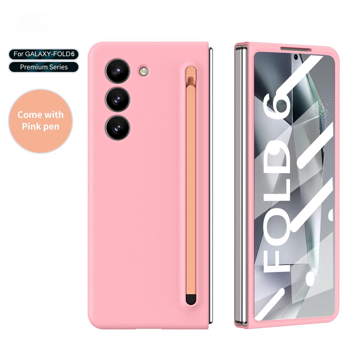 

Пластиковый чехол для телефона с гнездом для ручки для Samsung Galaxy Z Fold 6 5 4 Fold6 Fold5 Fold4 Fold3 Защитная пленка для стекла, включая ручку Galaxy Z Fold5 розовый