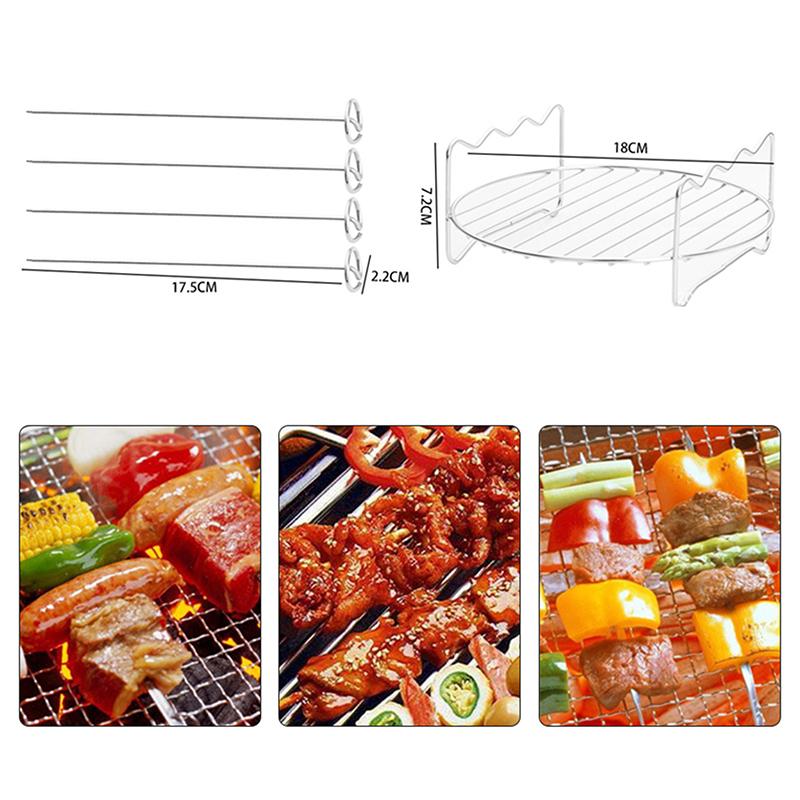 Stainless Steel Airfryers Double Layer Rack Versatile Round Roasting Rack Grill Rack With Skewers Baking Tray Airfryers Holder