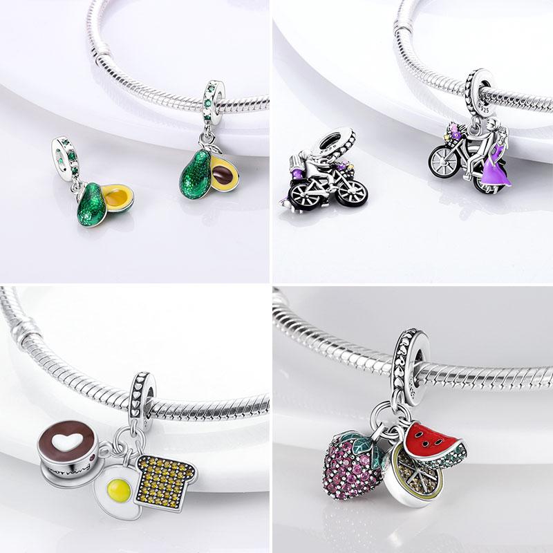 Charms 925 Silver Beads Coffee Bag Car Pendants Fit Original Bracelet Making Jewelry