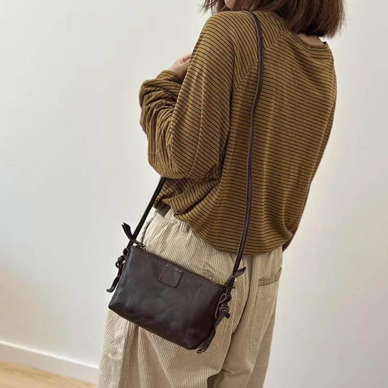 Johnature Textured Shoulder Bag Women's Genuine Leather Retro Versatile Commuter Crossbody Bag Mini Phone Bag