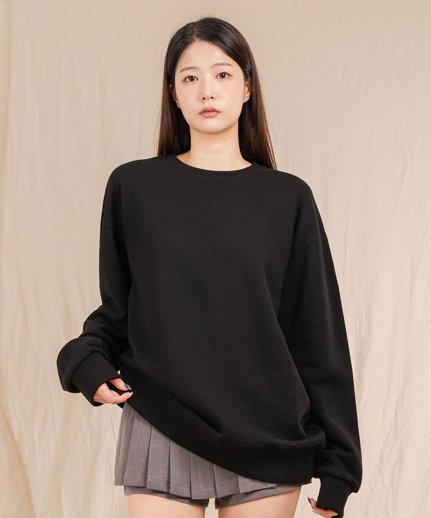 Ellamo Terry Basic Plain Oversized Sweatshirt [Black]
