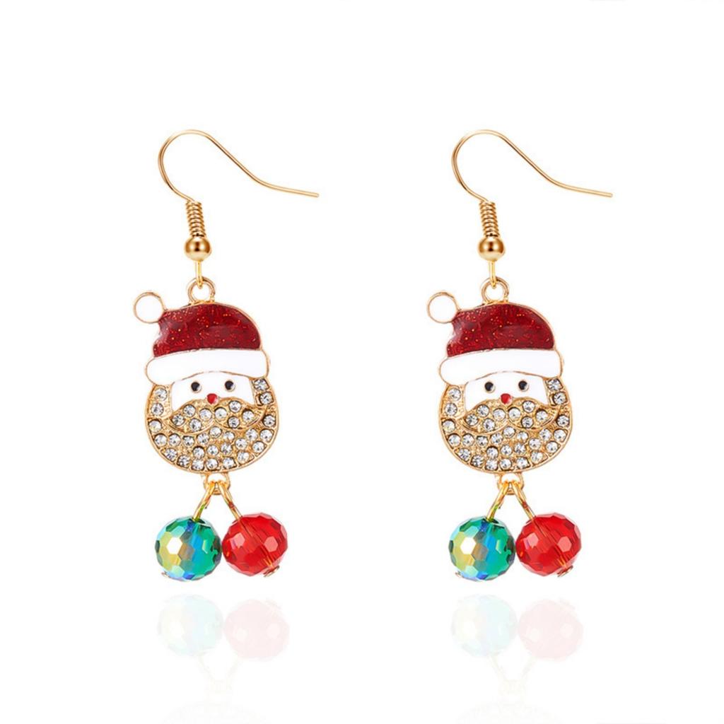 Cute Christmas Rhinestone Santa Claus Crystal Beads Tassel Drop Earrings Cartoon Xmas Earring For Women Men Holiday Jewelry Gift