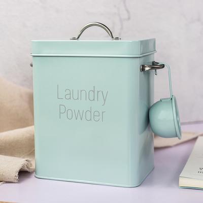 Laundry Powder Storage Tin Box Large Rice Organizer with Spoon Green