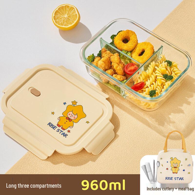 Ru Han Microwave-Safe Glass Lunch Box with Cutlery & Bag