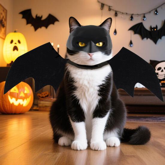 Halloween Cat Costume Bat Mask And Wings Set Creative Pet Clothes Interactive Holiday Outfit for Small Dogs Cats