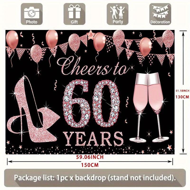 Party Backdrop Fabric 1 Piece 60th Birthday Decoration Banner "To Celebrate 60 Years" Rose Gold 60th Birthday Backdrop Fabric