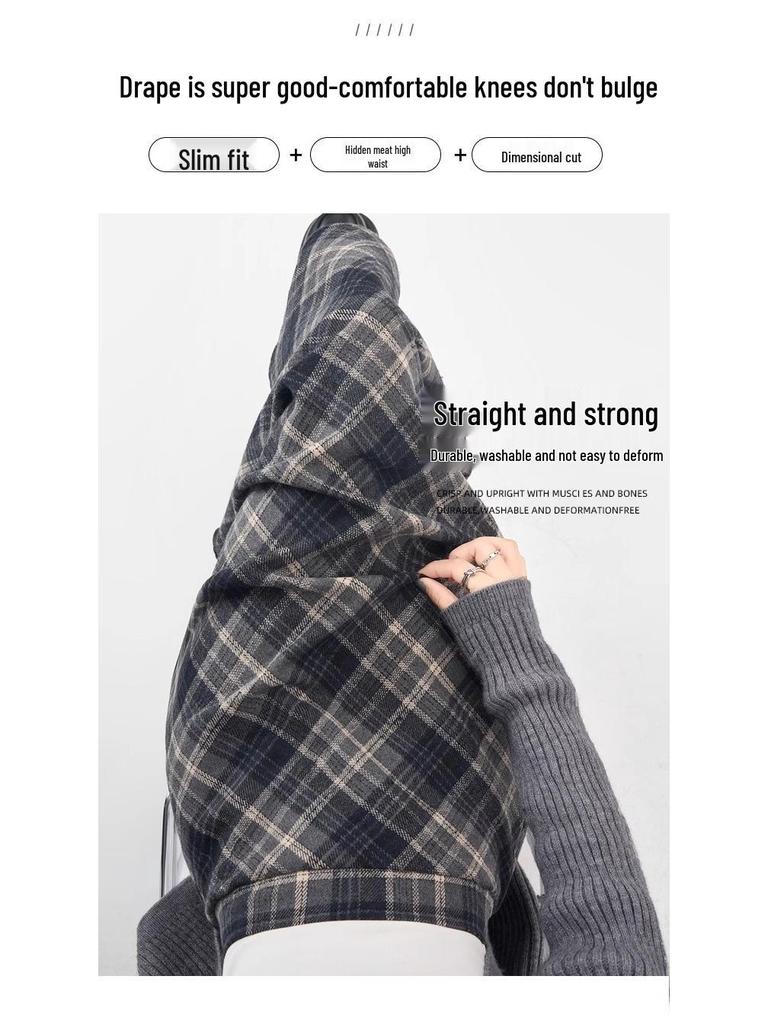Women's Plaid A-line Skirt: Mid-Length, Thickened for Autumn/Winter 2025, Slimming Fit.