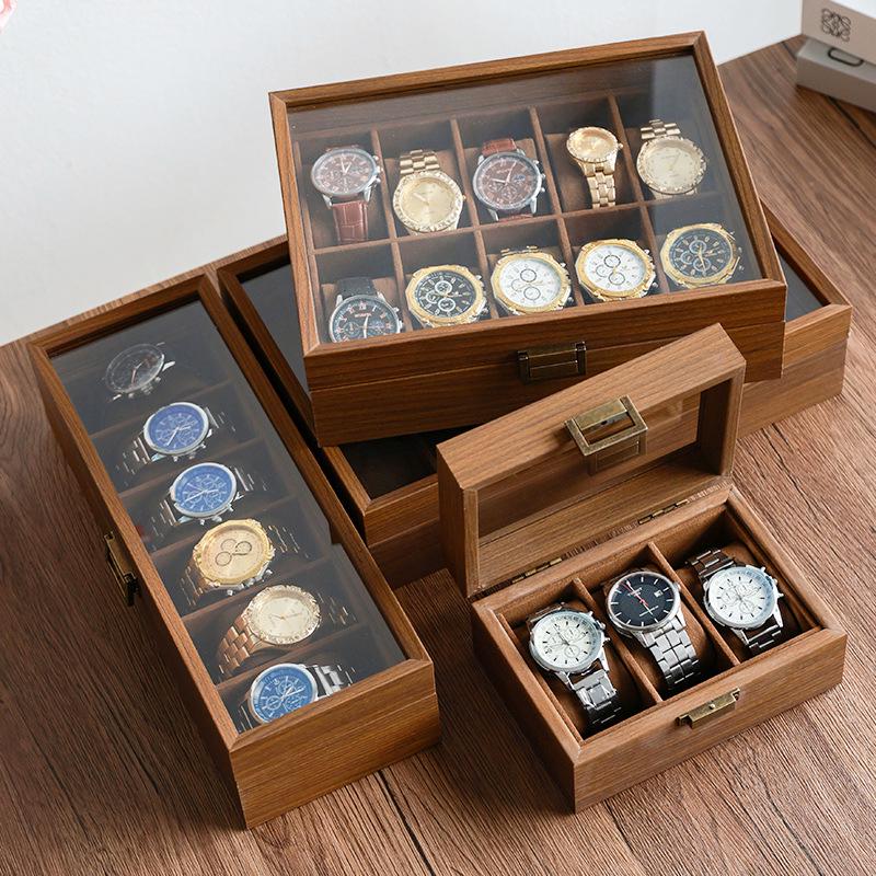 Walnut Grain Flip-Top Watch Box with Glass Display