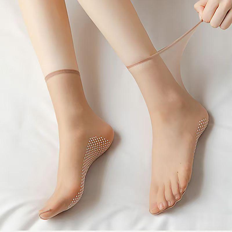 Women's Ultra-Thin Breathable Summer Short Socks: Anti-Snag Cotton Crystal Nude Steel Wire Design