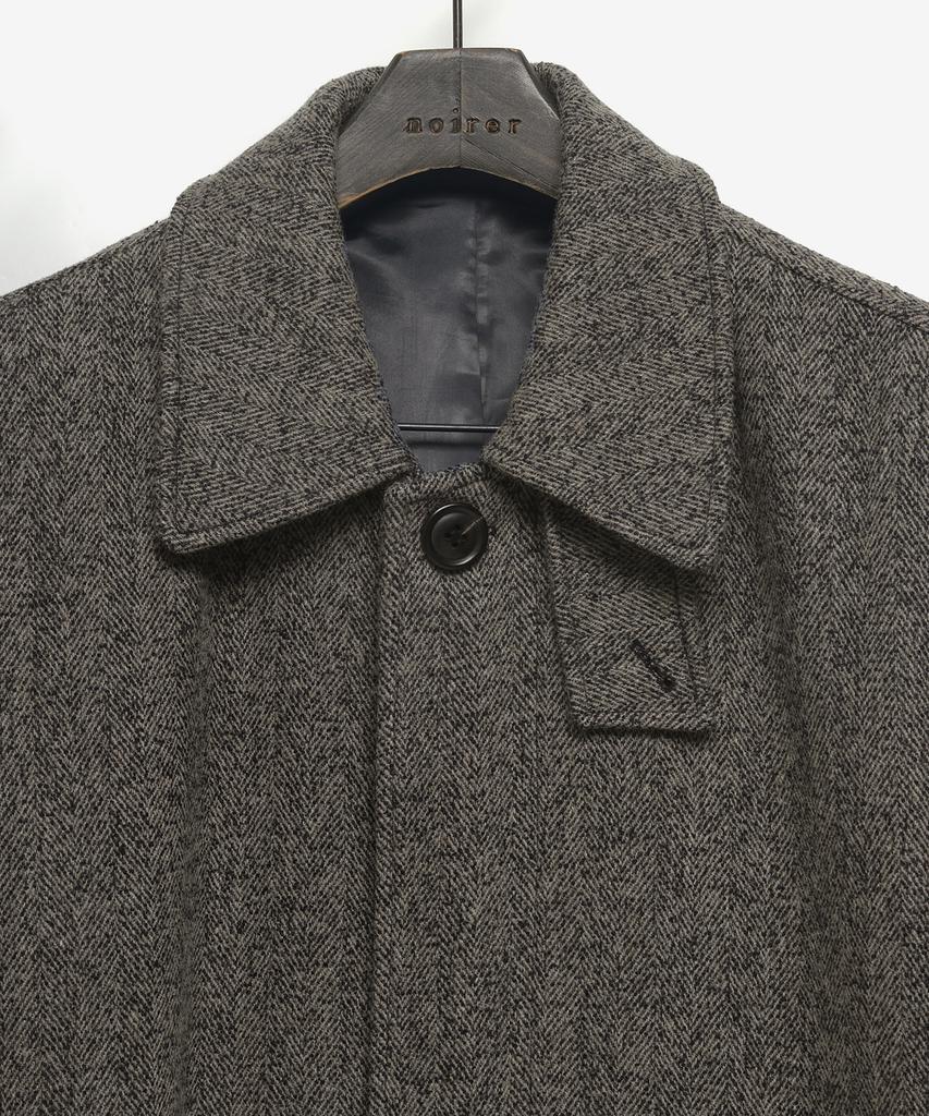 Noirer Wool Silk Herringbone Balmacaan Coat (Grey)