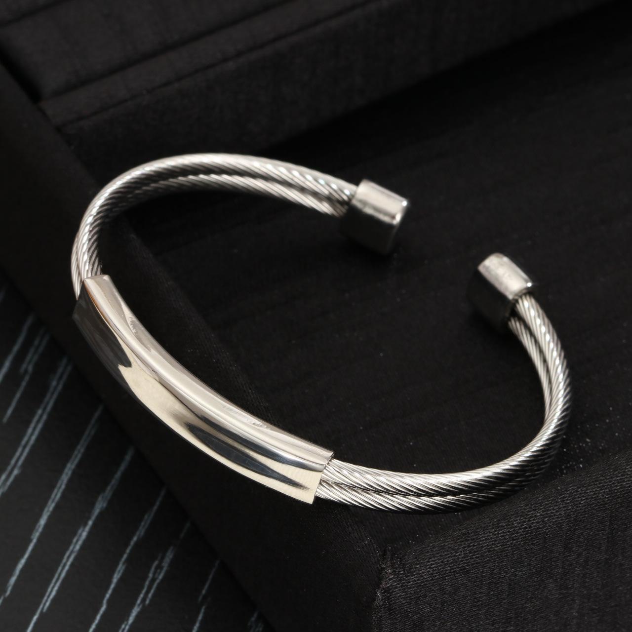 18K Gold Plated Stainless Steel Open Cuff Bracelet Open Design Adjustable Punk Men Jewelry Jewelry Bangle 6.5cm diameter серебряный