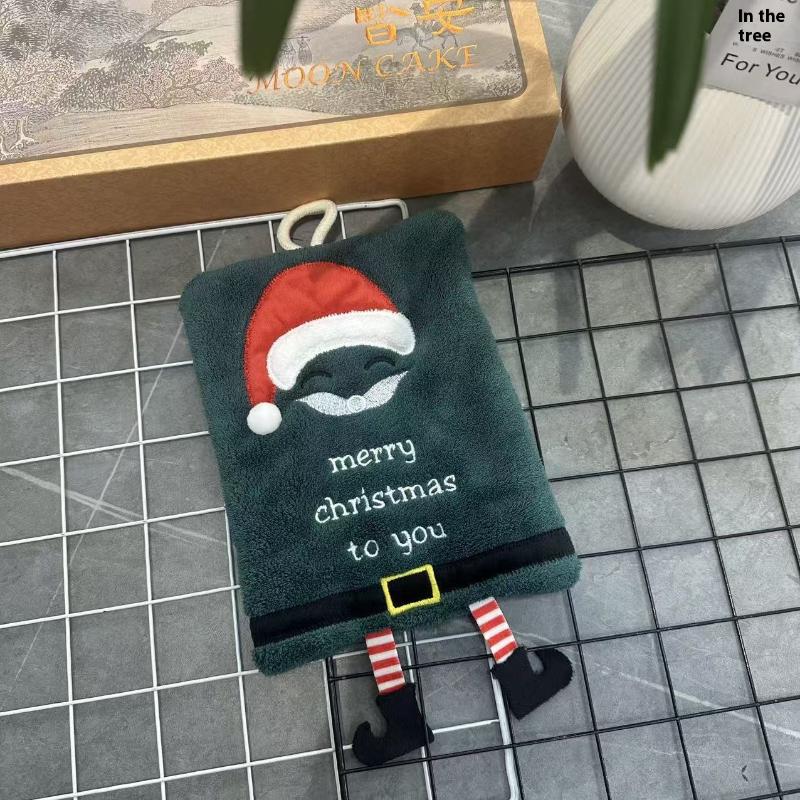 New Christmas Hand Towel Hanging Type Thickened Coral Fleece Towel Kitchen Absorbent Quick Drying Rag Cartoon Hand Towel