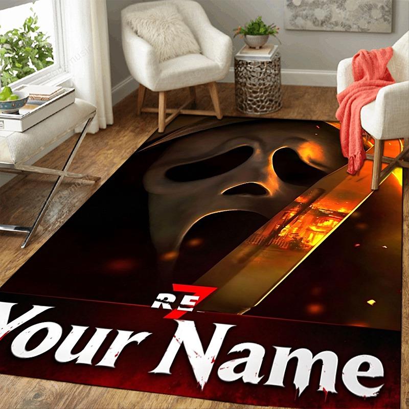 Custom 1Pc Scary Ghostface Horror Halloween Flannel Personalized Rug Non Slip Floor Mat Soft Carpet for Living Bedroom Office Home Decor Gift